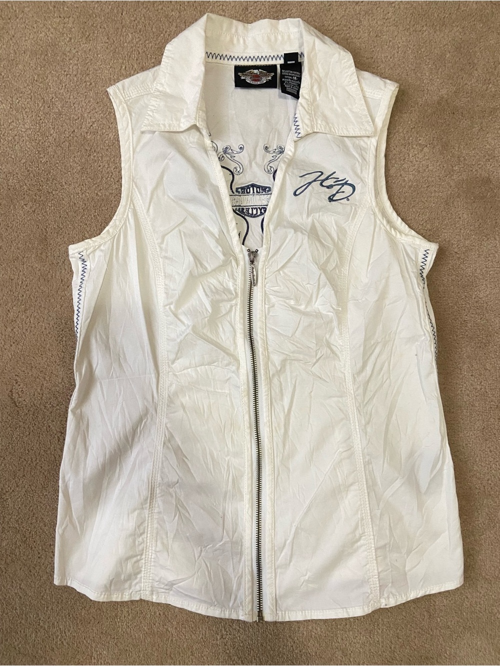 Harley-Davidson White Vest with Blue Embroidered Logo